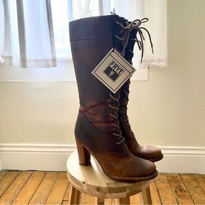 FRYE VILLAGER dark brown NWT 9 tall lace boots
